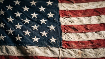 Obraz premium Distressed American flag close up stars and stripes texture
