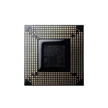 Modern CPU Processor Chip Bottom View Isolated on Transparent Background PNG