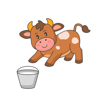 Cute calf, cartoon bull, vector cow on white background. Vector illustration.