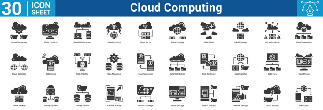 Cloud Computing editable icon vector illustration concept for business with icon of Cloud Computing, Cloud Platform, Cloud Infrastructure, Cloud Network, Cloud Server, Cloud Hosting, Multi Cloud, Hy.
