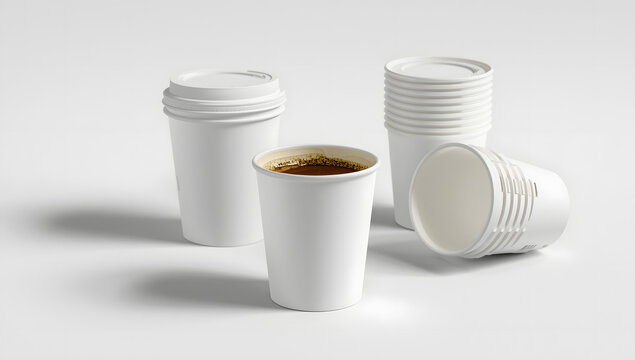 Premium White Paper Coffee Cup Collection With Fresh Hot Beverage and Takeaway Packaging Concept