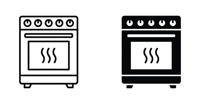 Kitchen oven stove icon in outline and solid style. Vector illustration
