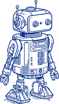 Detailed line art of a futuristic astromech droid robot. Vector illustration.