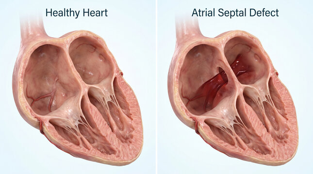 Atrial Septal Defect Anatomy: Healthy Heart vs Congenital Hole Comparison