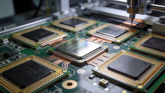 Silicon Dies Mounted on Advanced Semiconductor Substrate in Computer Chip Manufacturing
