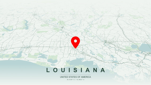 Modern minimalist vector map of Louisiana. High-quality scalable illustration of Louisiana state geographic boundaries, Mississippi River delta topography, Gulf Coast bayou layouts for posters design.