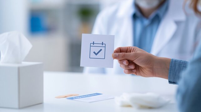 Patient holding appointment reminder card