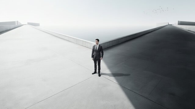 Business Person at Career Crossroads &ndash; Abstract Urban Path Fork, Concept of Decision, Future Direction, Life's Choices & Opportunity