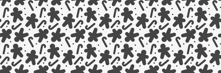 Fototapeta premium Gingerbread christmas seamless pattern. Black silhouette bread man cookie background. Winter holiday biscuit print. Vector