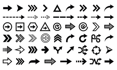 Fototapeta premium Diverse arrow icons collection directional circular and geometric designs