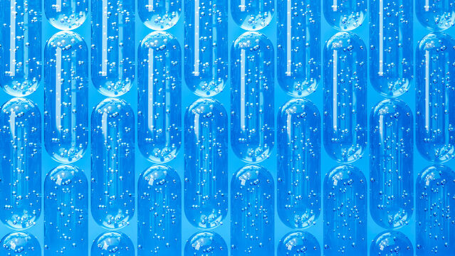 3D bubble gel pattern with vertical blue capsules