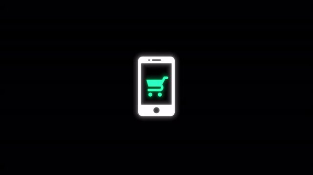 E-commerce mobile animated glowing shopping cart for digital storefront