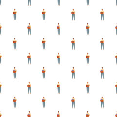 Obraz premium Farmer man holding a basket of grapes, creating a seamless background pattern