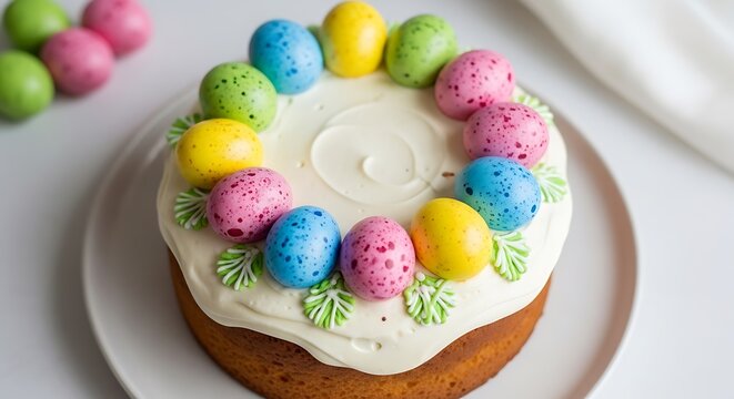 Colorful Easter Cake with Decorative Eggs.