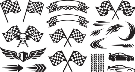 Racing Flags Skull Wings And Sport Car Vector Icon Set Design © Vector 4 You
