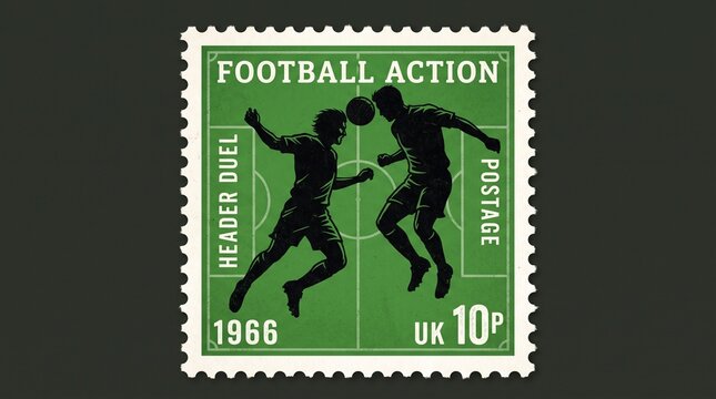 Football header duel 1966 UK vintage stamp