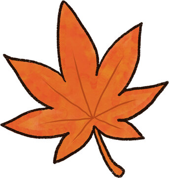 Cute red maple leaf line art illustration, hand drawn crayon style autumn foliage vector