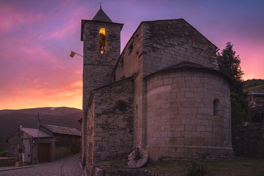 Exploring the Serene Beauty of Sant Sadurni Church at Twilight, Meranges, Catalonia