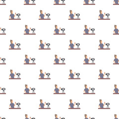 Fototapeta premium Seamless pattern showing influencer recording cosmetic review video with camera setup