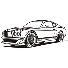 Naklejka premium Black Luxury Sports Car Vector Illustration Isolated on White Background with Classic Automotive Design Fast Performance Shiny Finish Detailed Wheels and Premium Styling