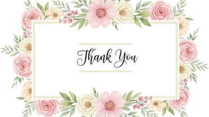 Floral thank you greeting card with pink flowers © syeda