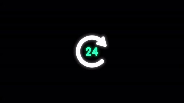 Non stop animated glowing twentyfour service icon for availability