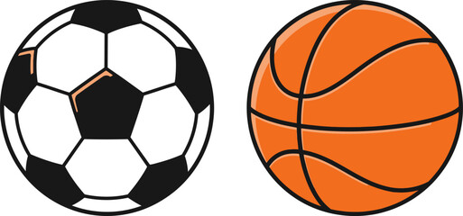 Soccer ball and basketball icons, sports equipment vector illustration © Chic