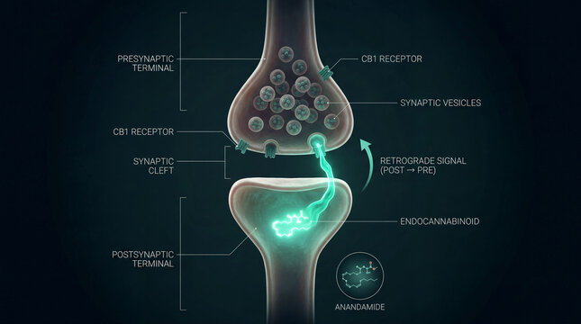 3D Illustration of Endocannabinoid System Synapse Infographic