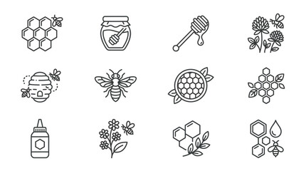 Honey and bee related line icons for branding. © pleh