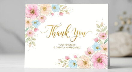 Floral thank you greeting card design with watercolor © syeda