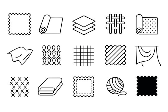 Fabric and textile line icons set representing various materials like cotton wool silk weaving knitting roll and swatch samples for fashion design