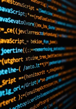 Close-up of JavaScript Programming Code on a Computer Screen with Shallow Depth of Field and Bokeh Effect