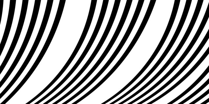 Black on white abstract perspective line wave stripes with 3d dimensional effect isolated on white.
