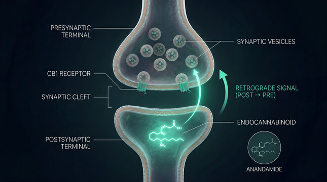 3D Illustration of Endocannabinoid System Synapse Infographic