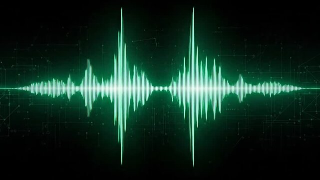 Digital green audio waveform on black background.