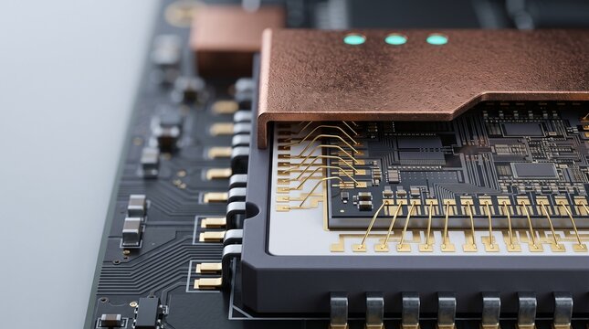 Machine vision AI sensory array micro processor chip 3D illustration with copy space