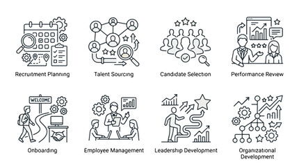 Fototapeta premium Set of Human Resource Management and Recruitment Process Icons.