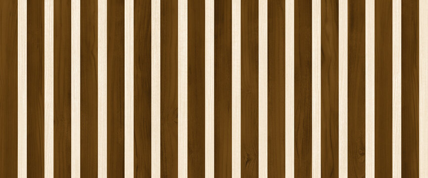 Modern vertical wood slat wall texture, brown timber lath paneling background, architectural wooden batten pattern for interior design and decor