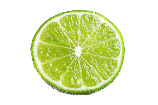 Close Up Sliced Green Lime With Juicy Segments On Black Background citrus fruit
