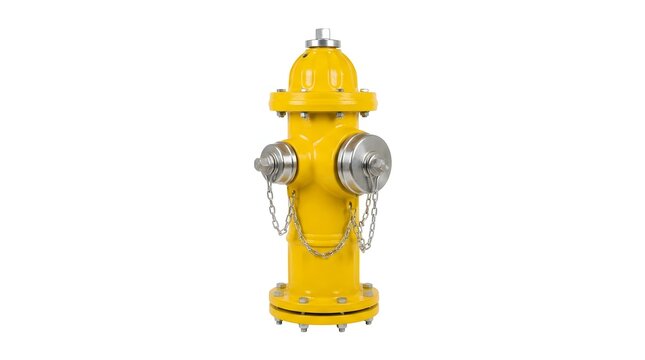 Yellow fire hydrant for street safety isolated on white background.