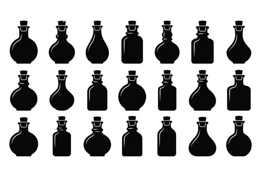Set of halloween vector potion bottles black silhouette graphics for spooky designs