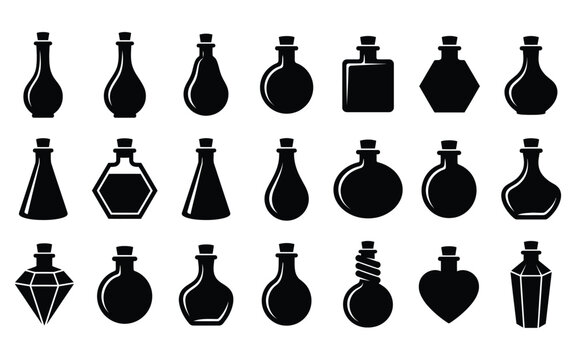Halloween potion bottles vector set spooky elixirs witchcraft and magic ingredient illustrations