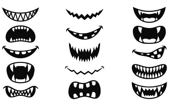 Set of halloween vector diverse collection of spooky mouths and teeth graphics for design projects