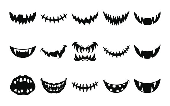 Halloween mouths vector set spooky teeth fangs and grins for festive designs
