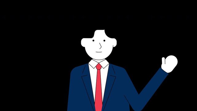 Flat Design Businessman Waving Hand Animation with Alpha Channel