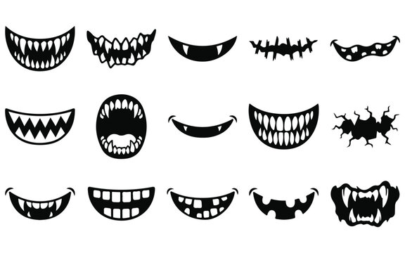 Set of halloween vector mouths spooky teeth grins and fangs for scary designs