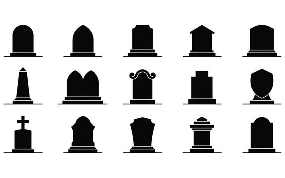 Set of 15 halloween tombstone vector graphics for spooky designs