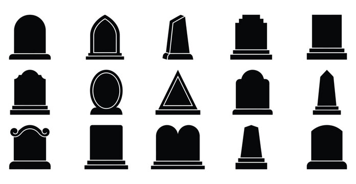 Set of halloween vector tombstones black silhouette gravestone collection for spooky designs