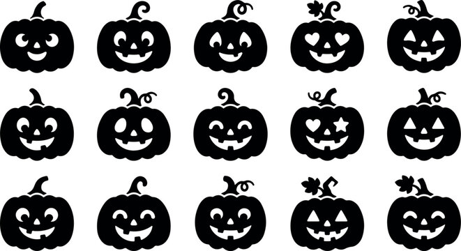 Halloween pumpkin vector bundle 15 unique jack o' lantern faces for spooky fall designs decorations
