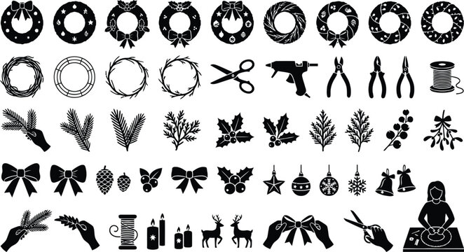 Black and white holiday vector icons set